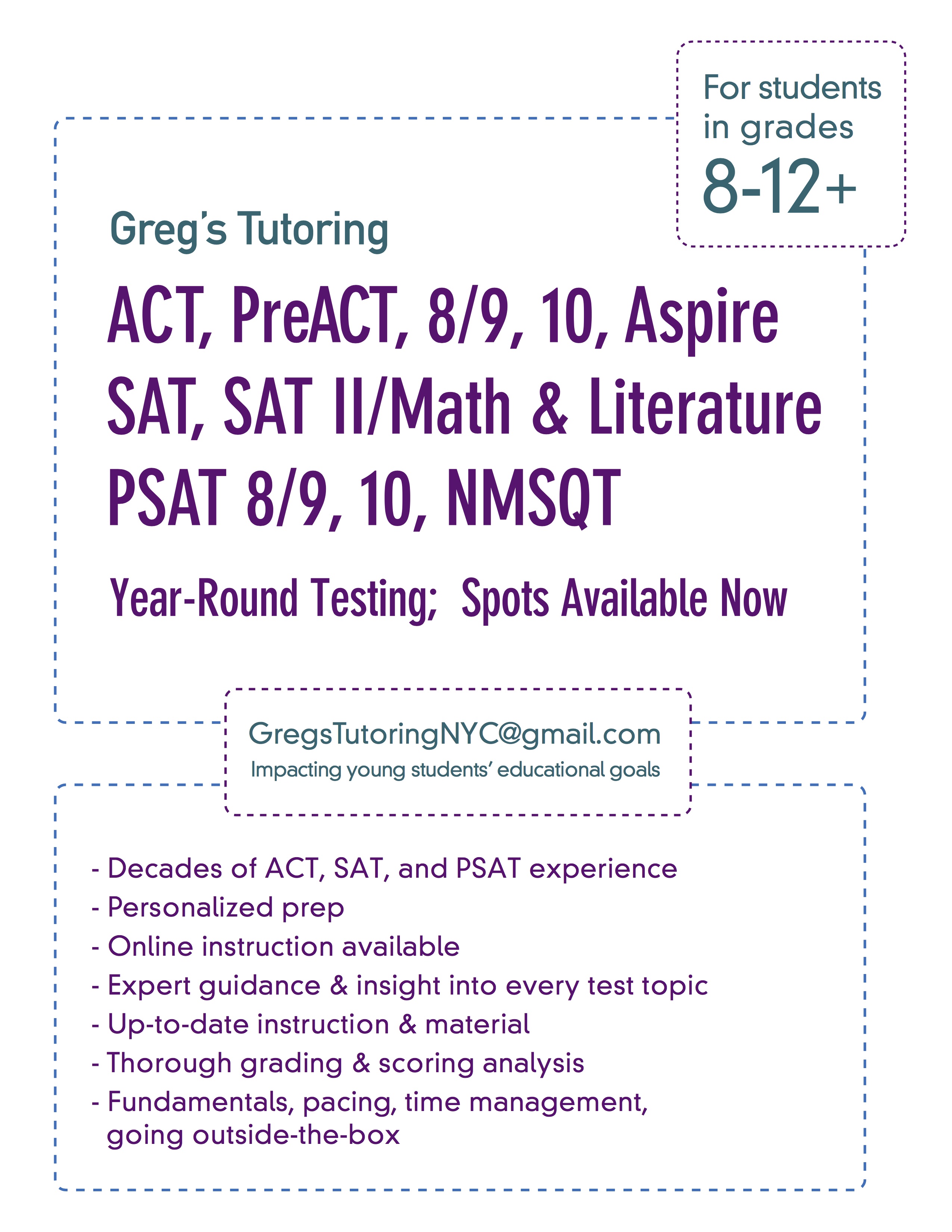 SAT and ACT Tutoring Available Now