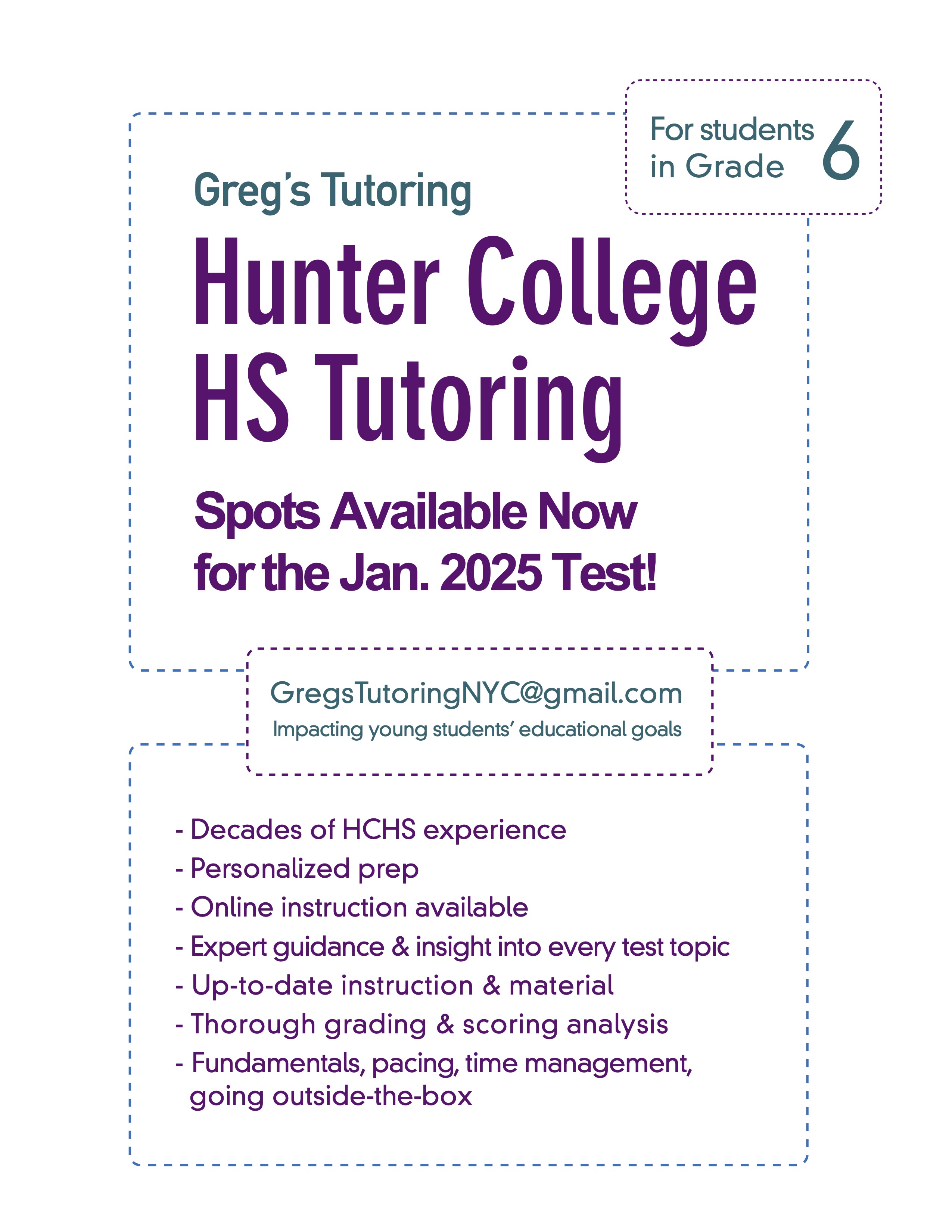 Greg's Tutoring HSHS/Hunter College HS Tutoring