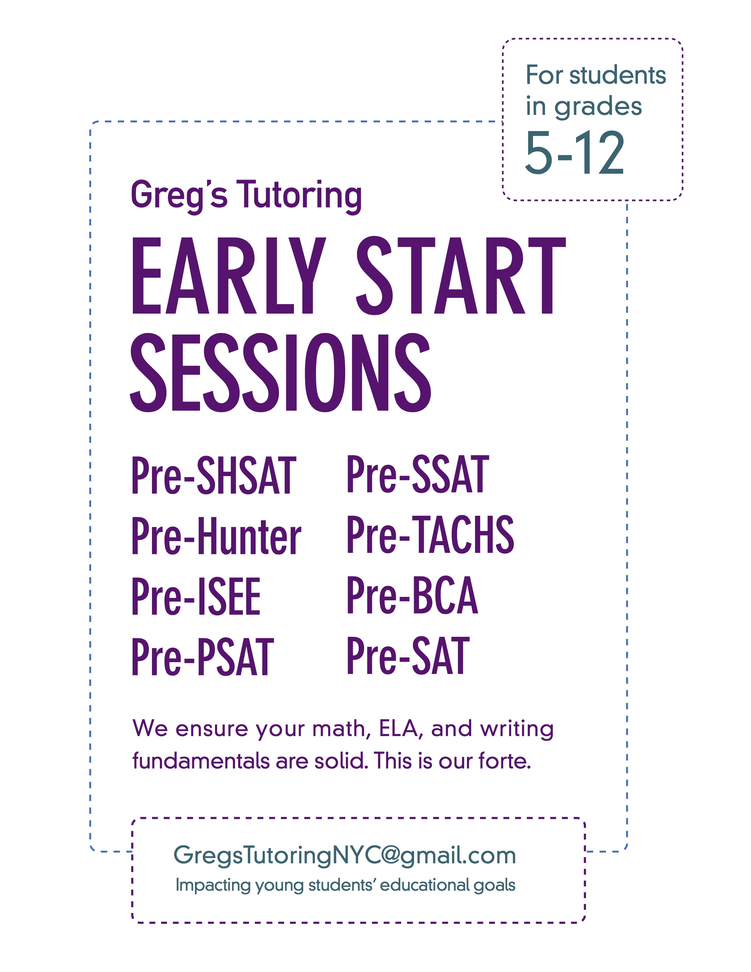 Early Start Tutoring Available Now