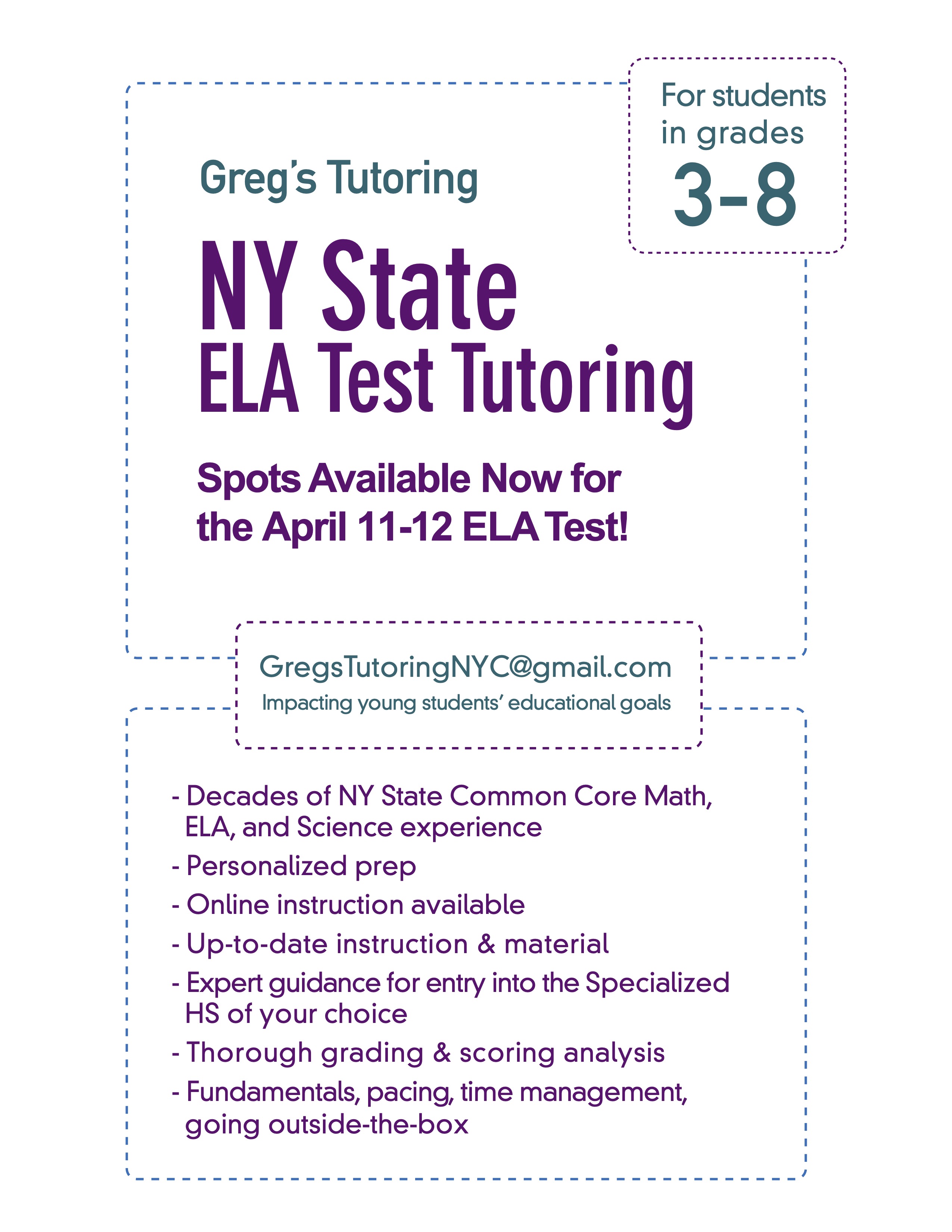 NYS State ELA Test Tutoring Available Now