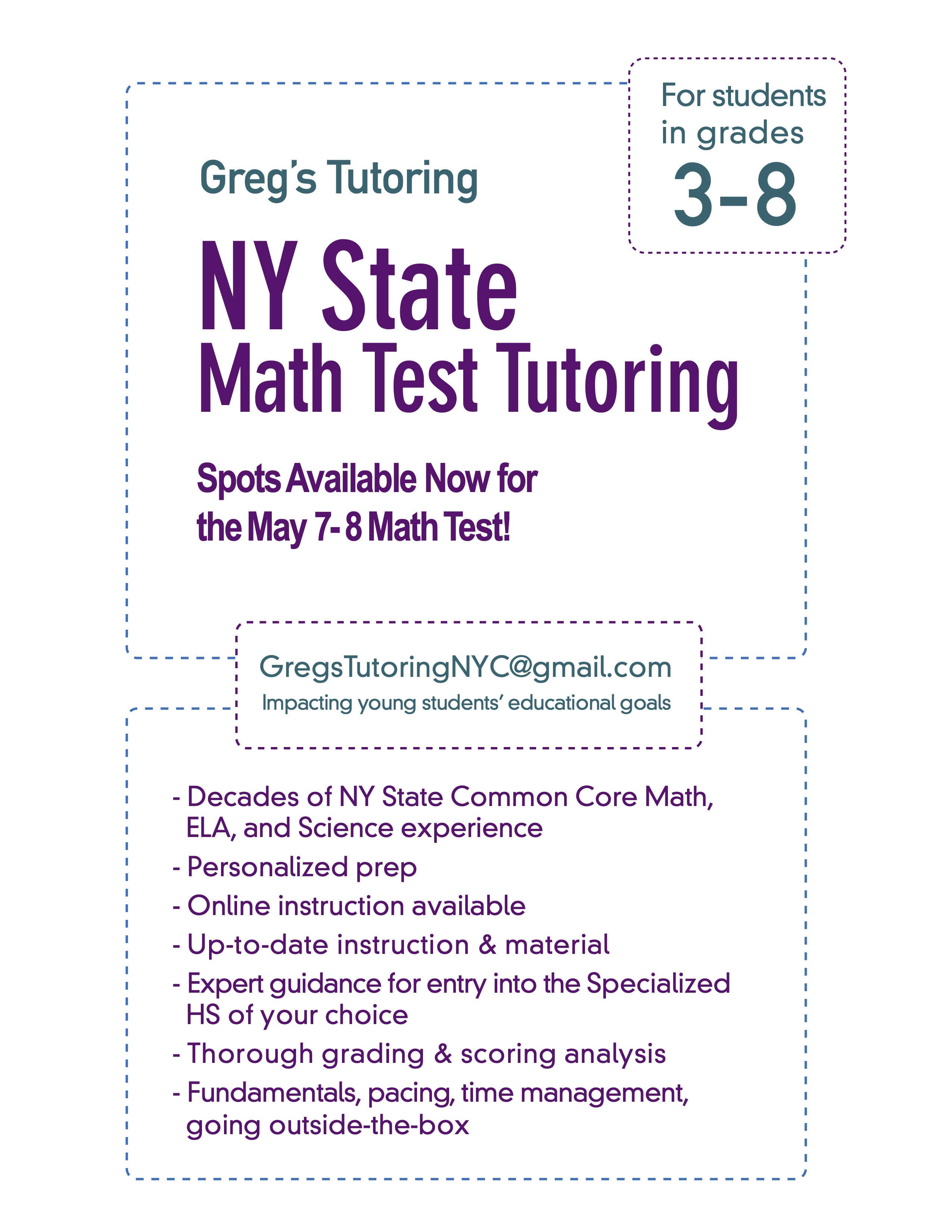 NYS State Math Test Tutoring Available Now