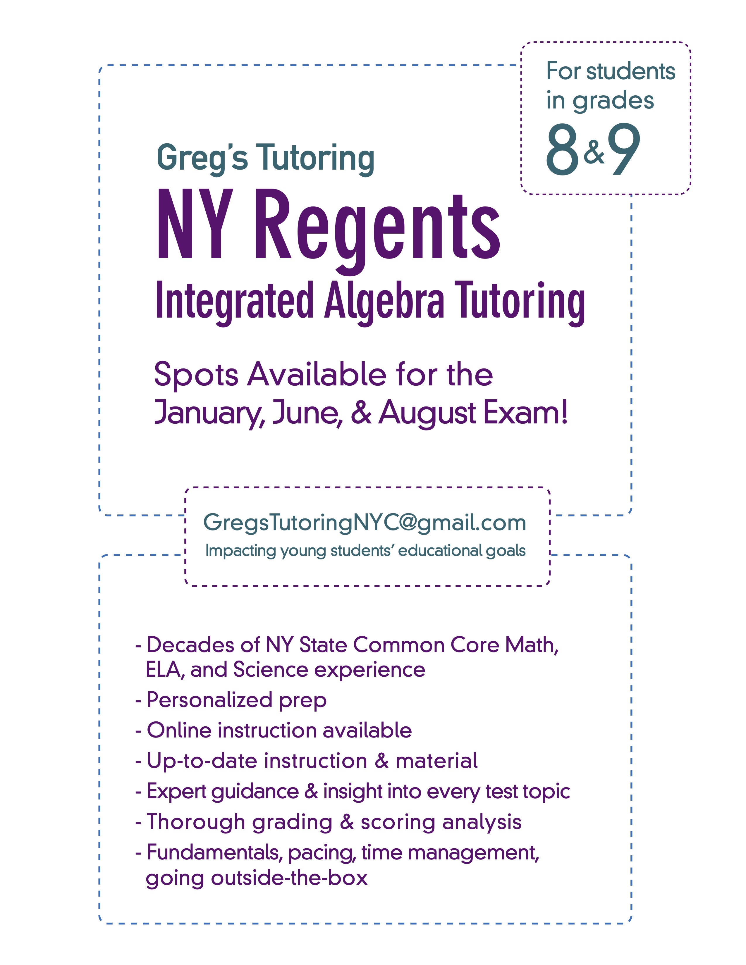 NY State Regents Integrated Algebra A1 Tutoring Available Now