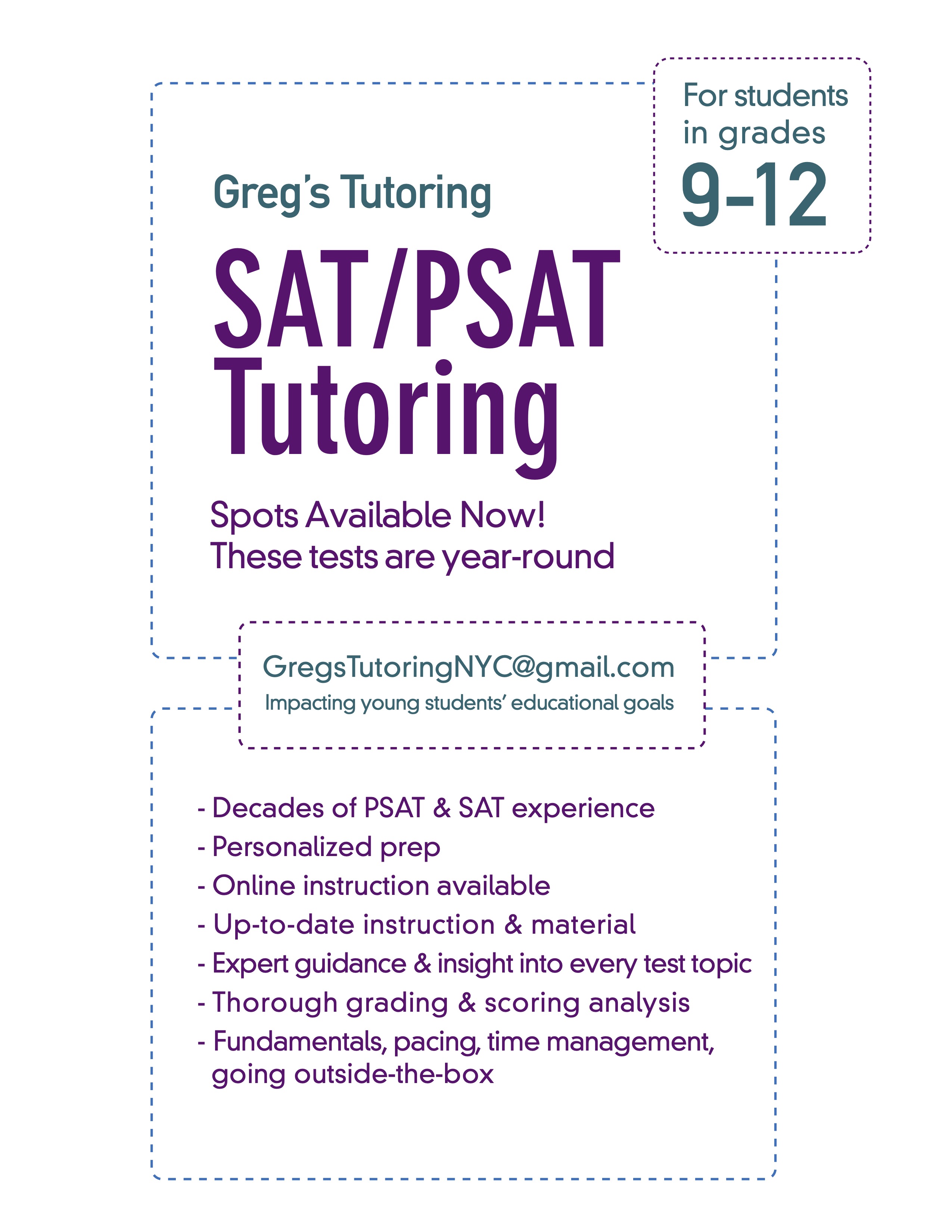 NYC SAT/PSAT Tutoring Available Now