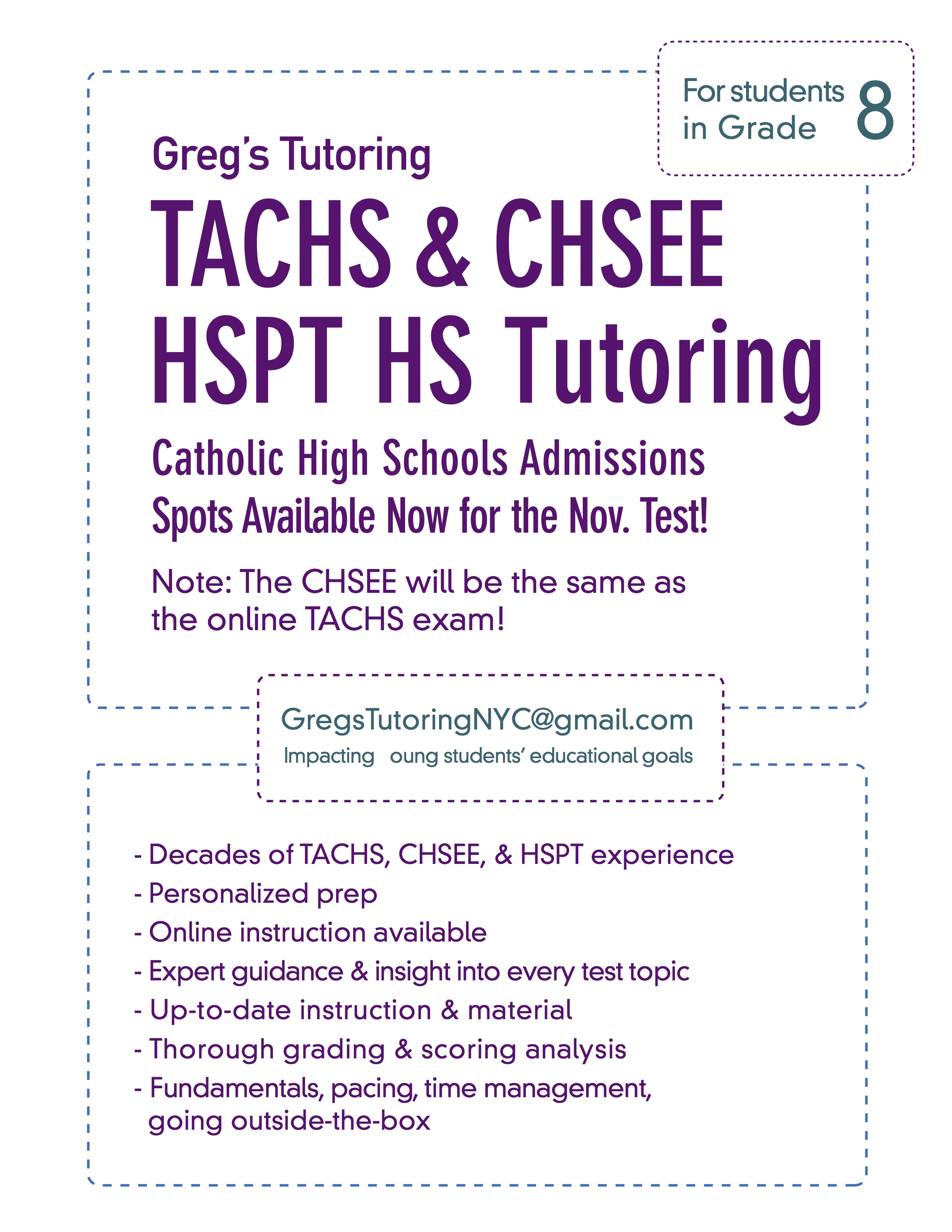 TACHS CHSEE HSPT Catholic HS AdmissionsTutoring Available Now