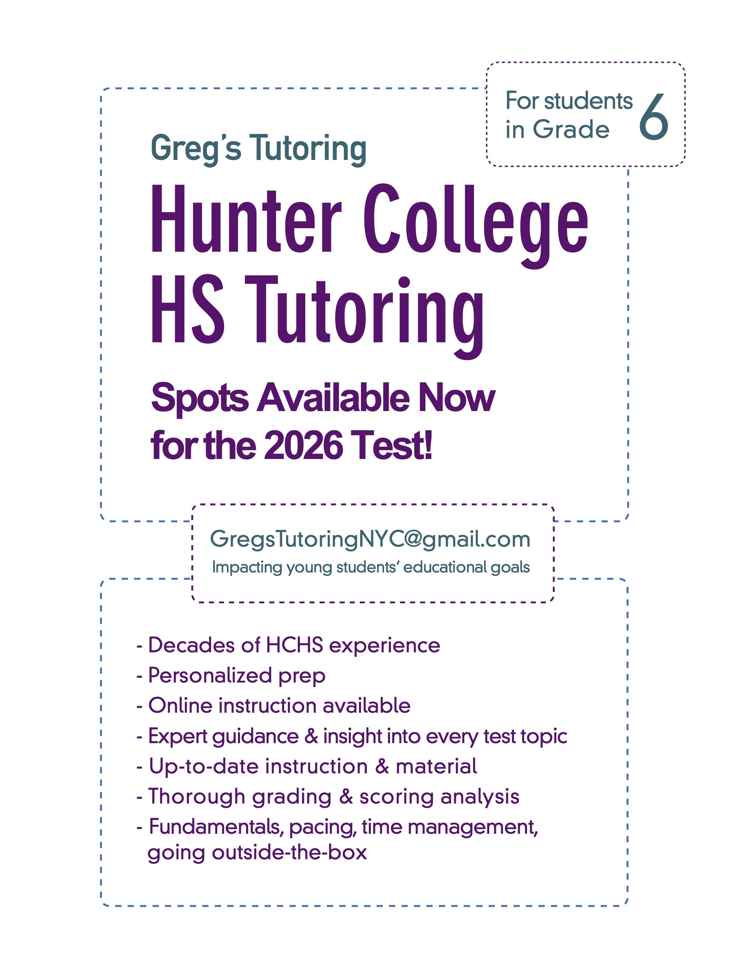 Hunter College High School(HCHS) Tutoring Available Now