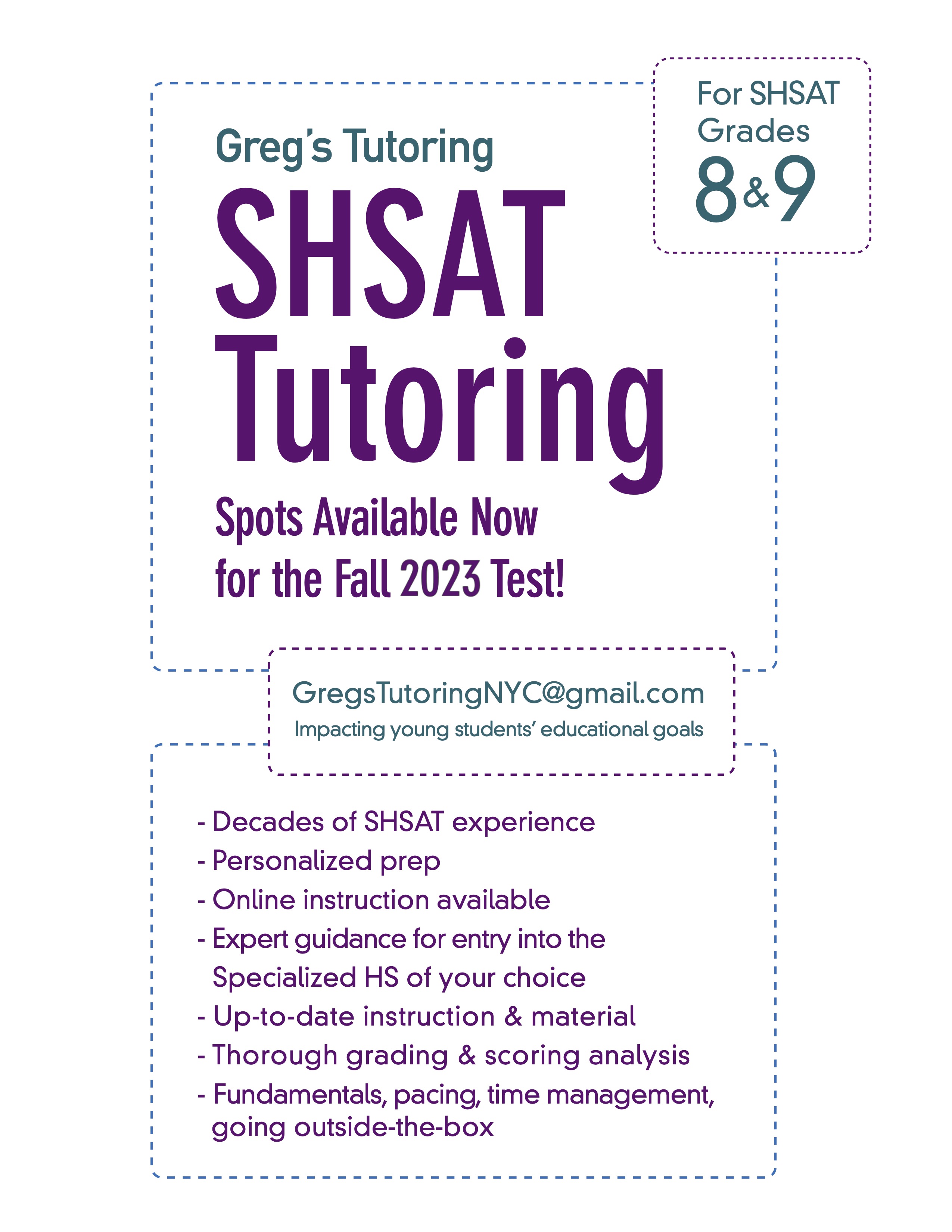 Greg's Tutoring SHSAT SHS Cutoff Scores Official